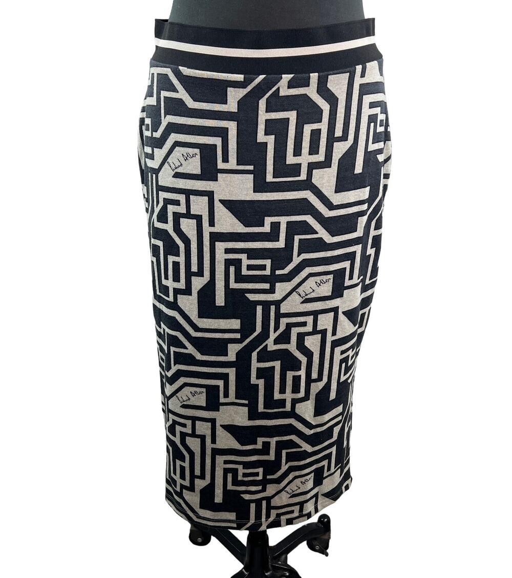 Richard Allan x H&M Black White Midi Skirt Knit Geometric Elastic Waist Medium M